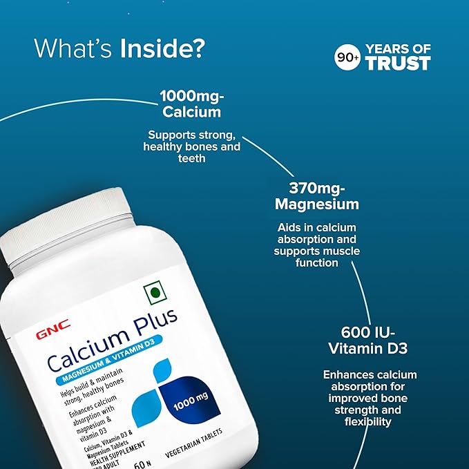 GNC Calcium Plus 1000mg with Magnesium and Vitamin D3 | 60 Tablets