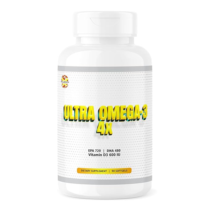 Wellsports | Ultra Omega 3 – 4X | Fish Oil (EPA-720/DHA-480) With Vitamin D3 – 90 Softgels (720mg)