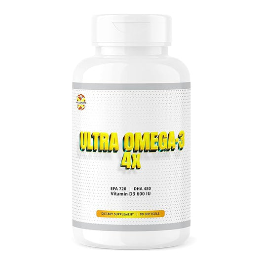 Wellsports | Ultra Omega 3 – 4X | Fish Oil (EPA-720/DHA-480) With Vitamin D3 – 90 Softgels (720mg)