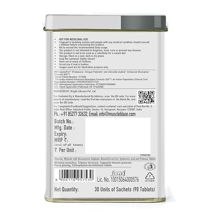 MuscleBlaze Biozyme Daily Multivitamin (90 Tablets) | 5-in-1 Supplement with Vitamins, Minerals, Joint, T-Booster Blend