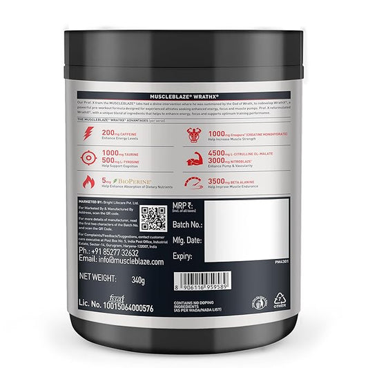 MuscleBlaze Pre Workout Wrathx Powder, Fruit Fury