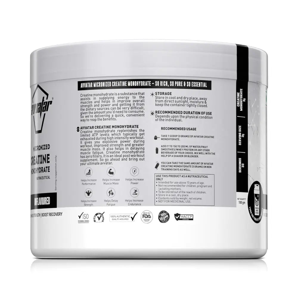 Avvatar Micronized Creatine Monohydrate Powder